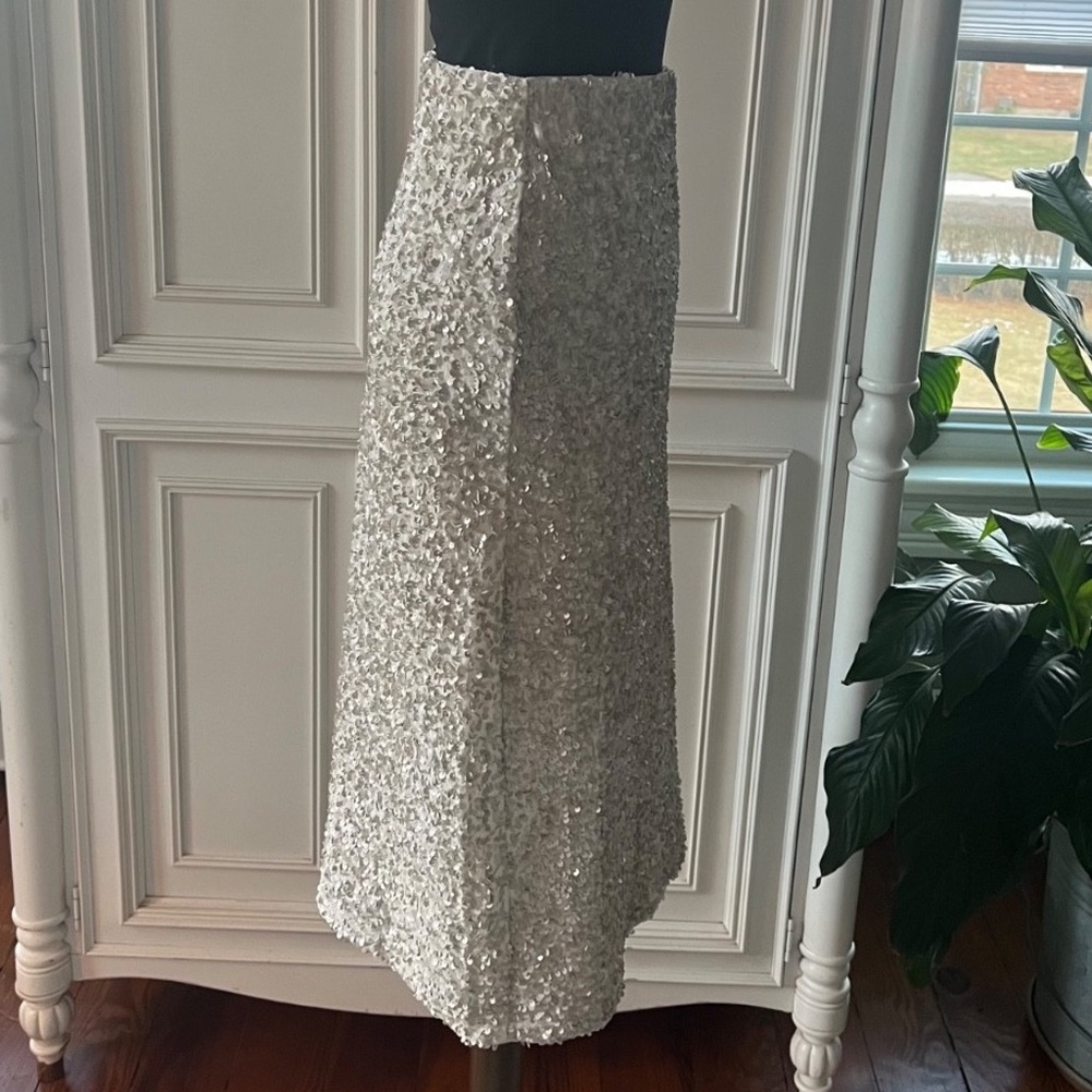 H&M Ivory Matte Sequined Fully Lined Midi Skirt - Picture 2 of 4